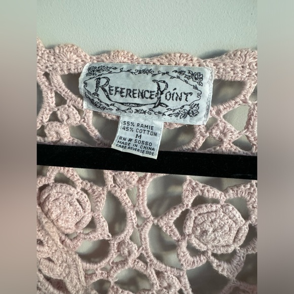Vintage 80’s Reference Point Pastel Pink Crochet Floral Pearl Cotton Cardigan - Picture 7 of 7